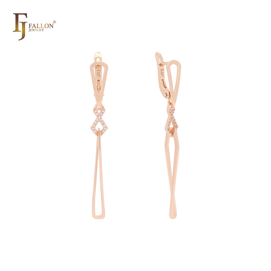Interlocking infinity wire white CZs drop Rose Gold Russian Lock Earrings