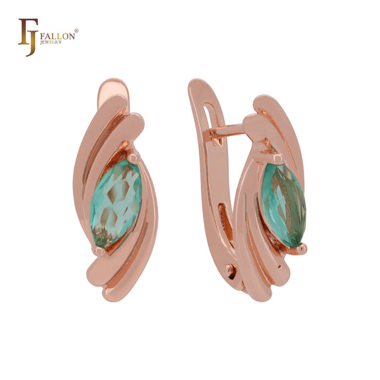 Double twisted Marquise emerald Rose Gold Russian Lock Earrings