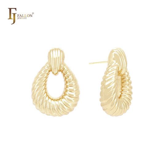 Pendientes de botón de mil hilos en forma de lágrima de oro de 14 quilates, oro rosa y oro blanco