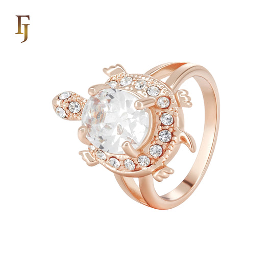 Turtle white CZs Rose Gold Fashion Rings