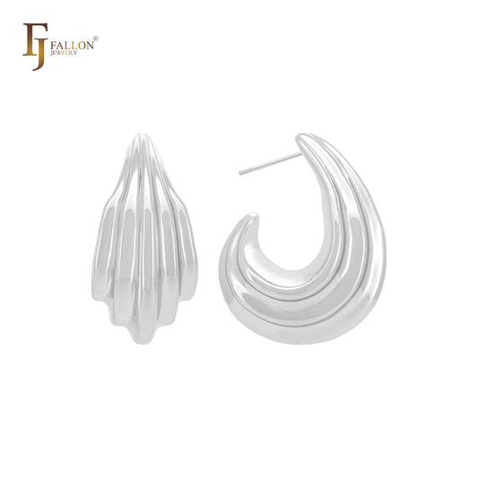 5列のC字型フープフック 14Kゴールド、ローズゴールド、ホワイトゴールドのスタッドイヤリング