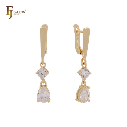 Double drop white CZs of Rose Gold Russian Lock Earrings