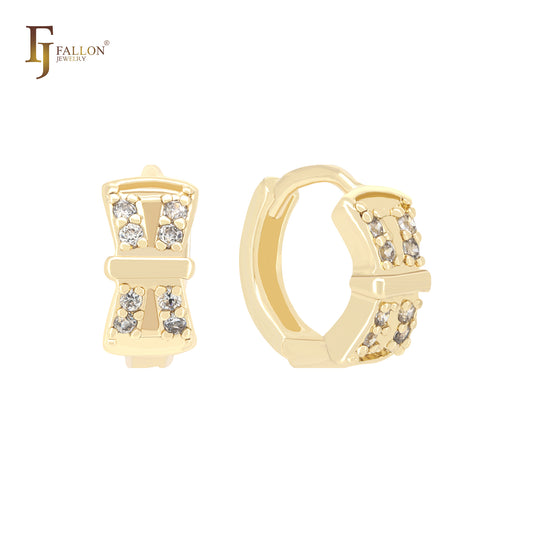 Серьги-хаги из золота 14 карат с белыми фианитами, застегивающиеся на ленту