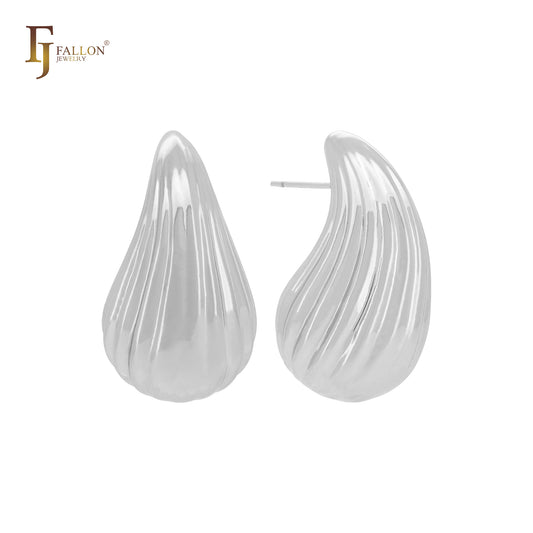 Изогнутые серьги-гвоздики из золота 14 карат, розового золота и белого золота с фактурной отделкой в форме капли