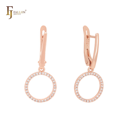 Circular of white CZs drop Rose Gold Russian Lock Earrings