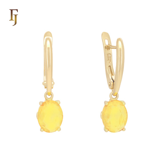 Giant Solitaire oval orange yellow cz Rose Gold Russian Lock Earrings