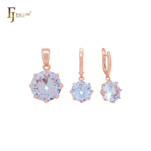 Colgante solitario grande de oro rosa con circonitas cúbicas redondeadas de ocho garras