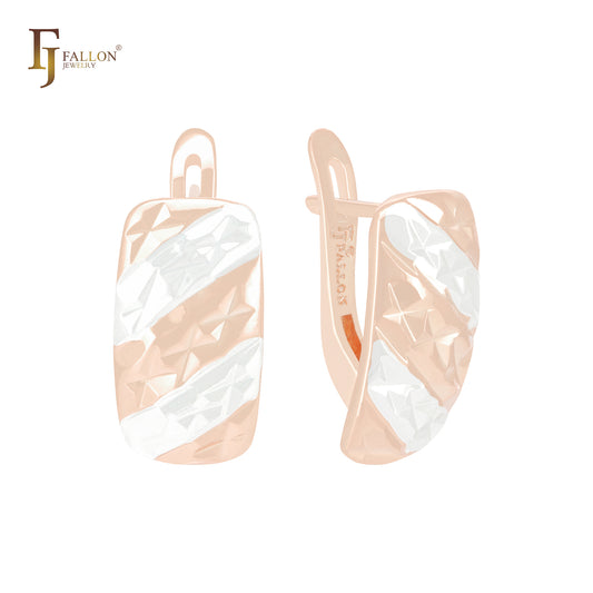 Star hammered oval cushion shaped Rose Gold two tone, 14K Gold two tone Russian Lock Earrings