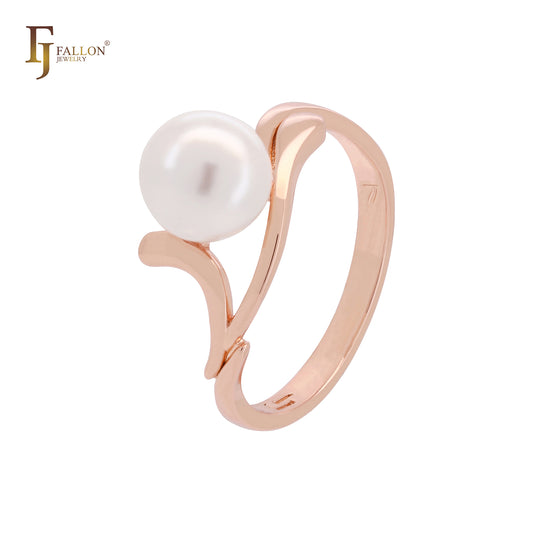 Elegantes anillos de moda de oro rosa con perla