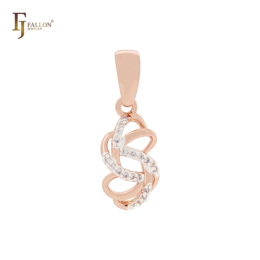 Pingente de dois tons de zircônias cúbicas brancas entrelaçadas em fitas giratórias em ouro rosa