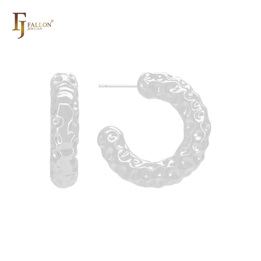 バブルリップルの丸い形の丸いチューブCフープ14Kゴールド、ローズゴールド、ホワイトゴールドスタッドイヤリング