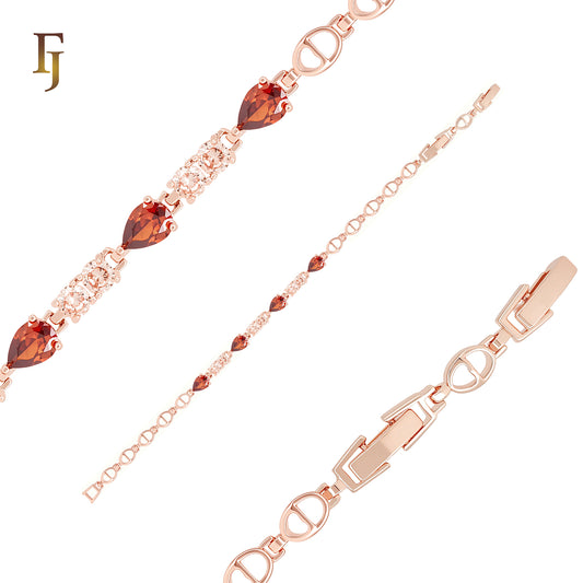 Pear Garnet stone with white CZs Rose Gold Bracelets
