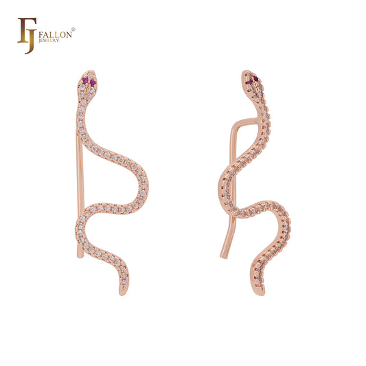 ホワイトCZの長い蛇のようなローズゴールドのクローラーイヤリング、イヤークライマー
