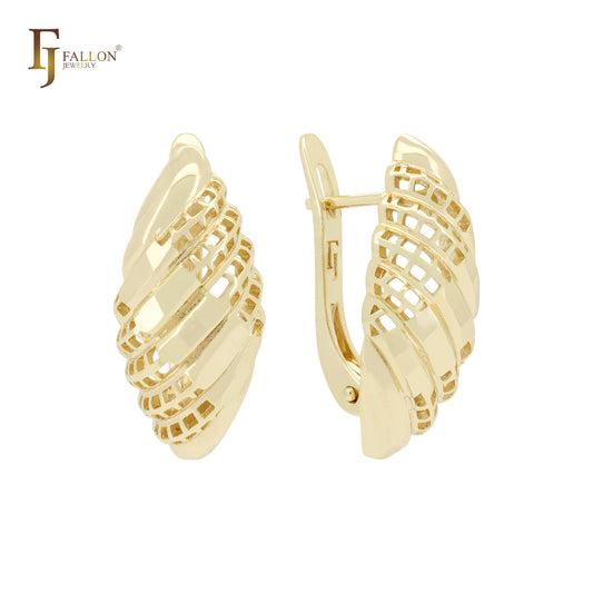 Hollow croissant shaped 14K Gold Russian Lock Earrings