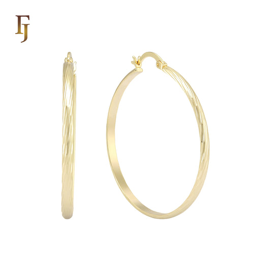 Textured Rope Rounded tube 14K Gold Hoop Earrings