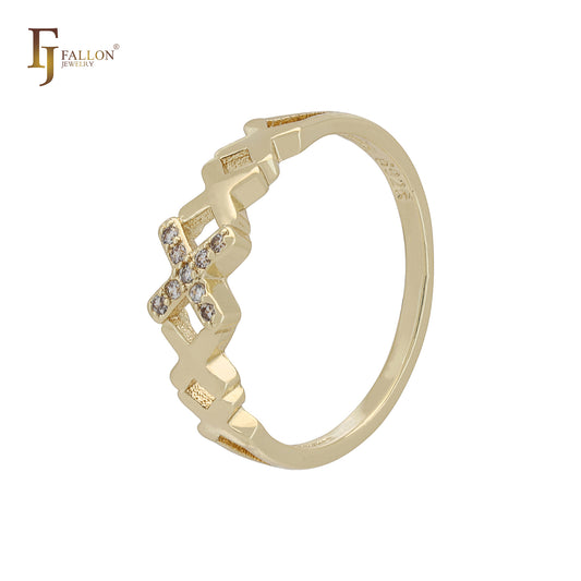 Anillos de boda de eternidad de oro de 14 quilates con cruces superpuestas de 5 mm