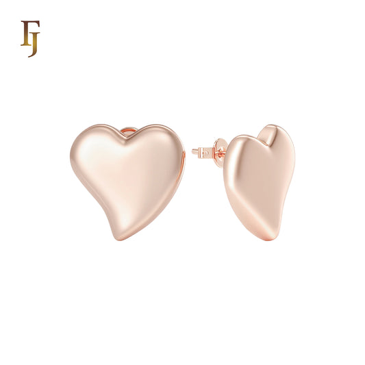 Heart shaped 14K Gold, Rose Gold Stud Earrings