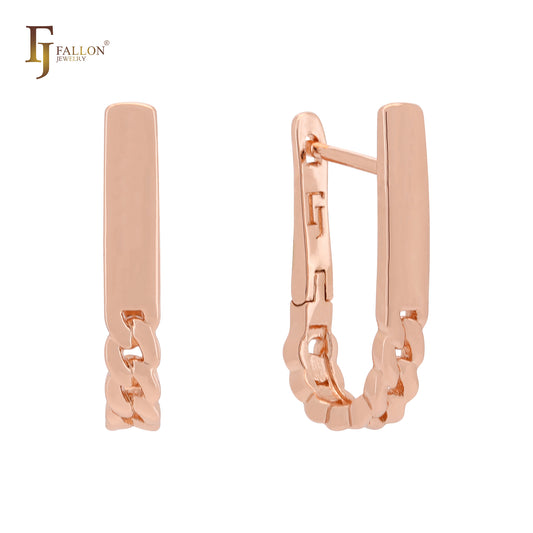 Cuban chain link designed Rose Gold Russian Lock Earrings