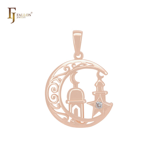 イスラム寺院の白いCZローズゴールドペンダント