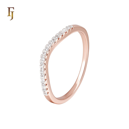 Elegant twisted Ribbon of white CZs Rose Gold two tone Fashion Rings