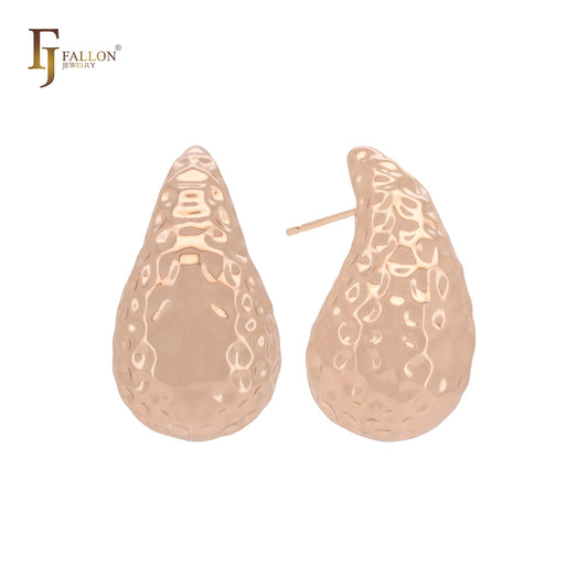 Pendientes Nugget de oro de 14 quilates, oro rosa y oro blanco con textura irregular