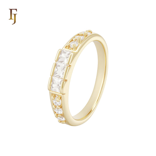 Triple Baguette paved white Czs 14K Gold Wedding band Rings