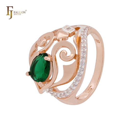 Luxurious pattern of Emerald CZ Rose Gold two tone Fashion Rings