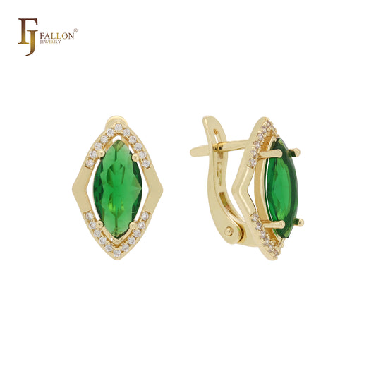 Elegantes pendientes solitarios de oro blanco con forma de marquesa