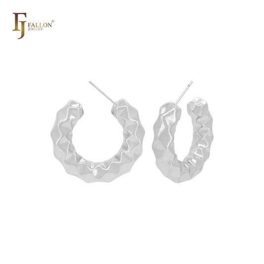 Серьги-гвоздики в форме буквы C с ромбовидной текстурой из 14-каратного золота, розового золота и белого золота