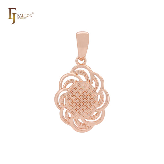 Pingente de malha giratória com textura de flor em ouro rosa