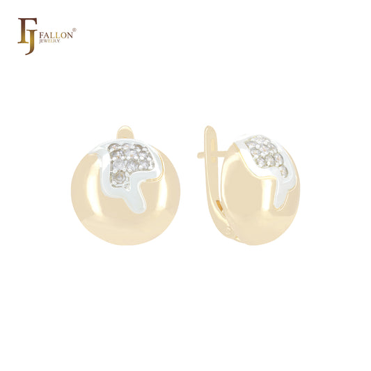 Geometric Sphere of white CZs Rose Gold, 14K Gold two tone Russian Lock Earrings
