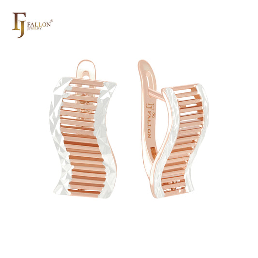 Ladder shaped geometric 14K Gold two tone Russian Lock Earrings