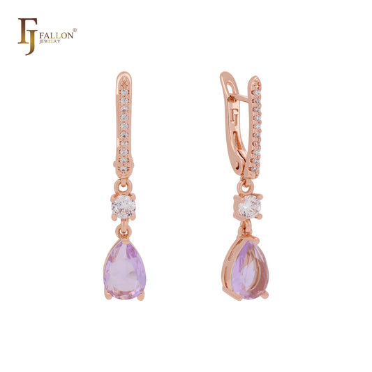 Elegant solitaire drop CZs Rose Gold Russian Lock Earrings