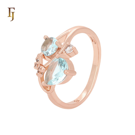 Модные двухцветные кольца из розового золота с кластерными белыми фианитами и бабочками