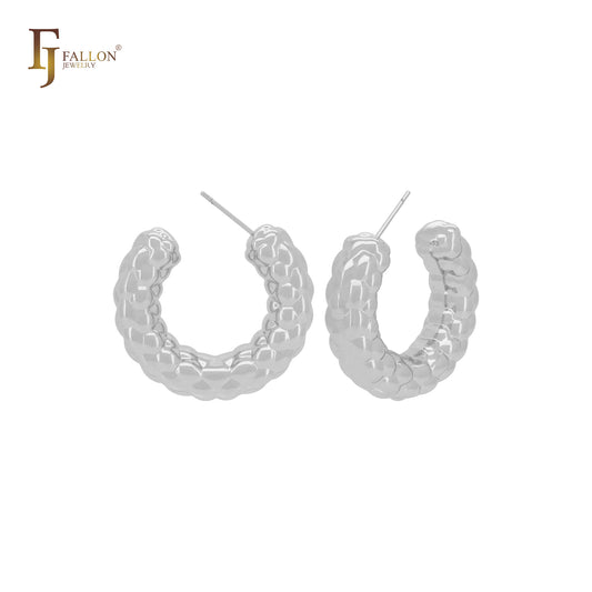 Массивные серьги-гвоздики в форме буквы C из 14-каратного золота, розового золота и белого золота с текстурой пузырьков