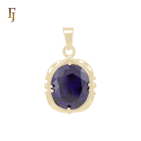 Giant rounded Solitaire Purple stone 14K Gold Solitaire pendant