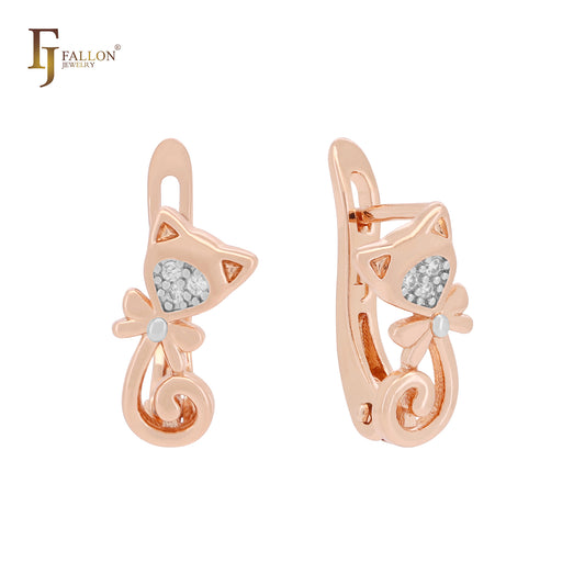 Brincos infantis Little Kitty com zircônias cúbicas brancas e ouro rosa