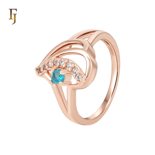 Blue mixed white CZs Geometric Rose Gold Fashion Rings