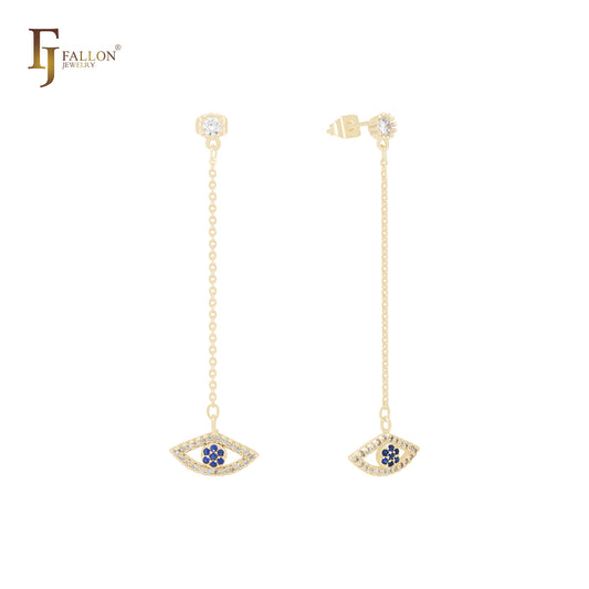 Pendientes de oro de 14 quilates con circonitas cúbicas en forma de ojo