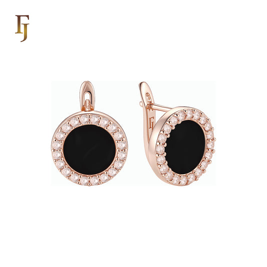 Halo White or Black Cluster white CZs Rose Gold Russian Lock Earrings