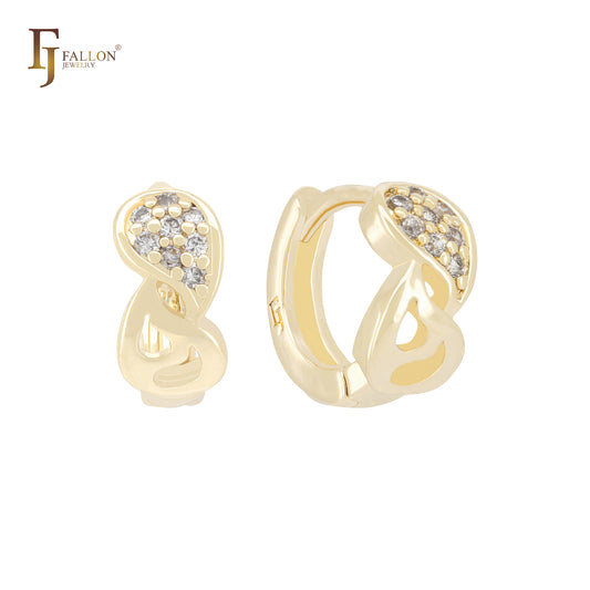 Серьги-хаги в форме капли с белыми фианитами из 14-каратного золота