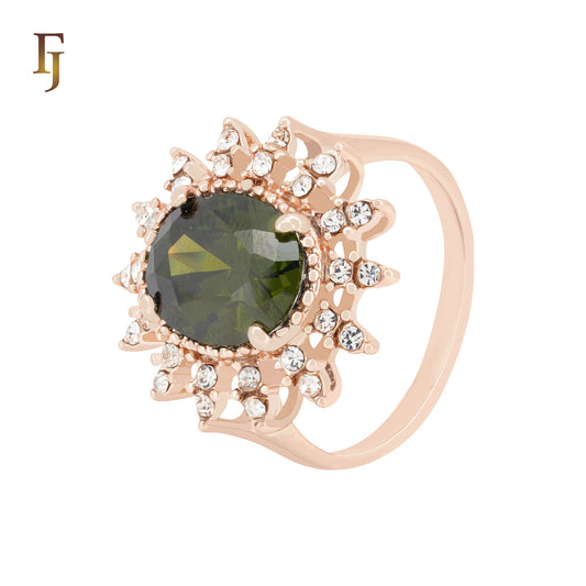 Solitaire Olive Green Flower Rose Gold Fashion Rings