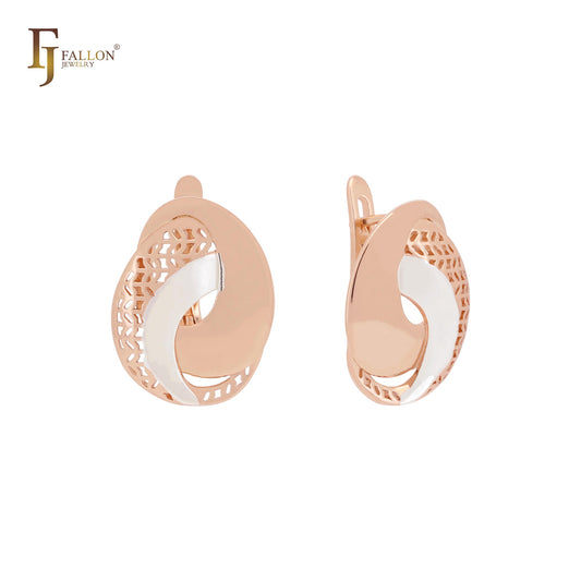 Alternative mesh filigree Rose Gold two tone Russian Lock Earrings
