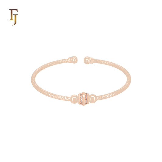 Rose Gold Open Cuff Bracelet – 14K Plated Bangle with Layered CZ Bead Accent | FJ Fallon Jewelry for Women