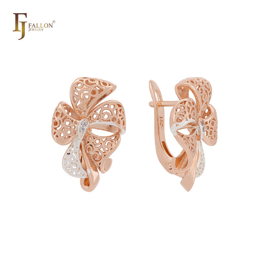 Great Filigree Ribbon Elegant Rose Gold two tone Russian Lock Earrings