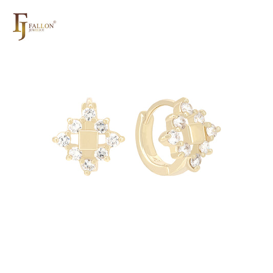 Серьги Huggie из 14-каратного золота с ромбом из белого фианита