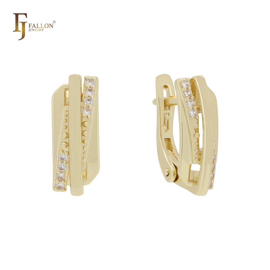 Geometric designed 14K Gold, Rose Gold Russian Lock earrings