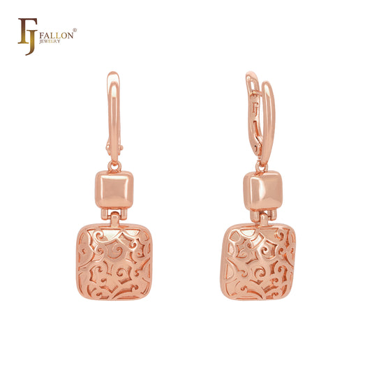 Filigree lock interlocking locks drop Rose Gold Russian Lock Earrings