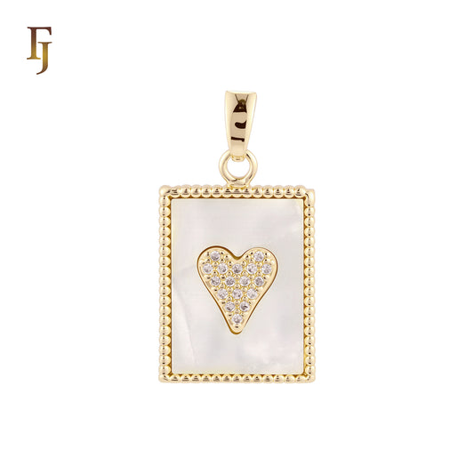 Heart of cluster white CZs in a Mirror of Black or White Onyx Beads Frame 14K Gold, Rose Gold Pendant