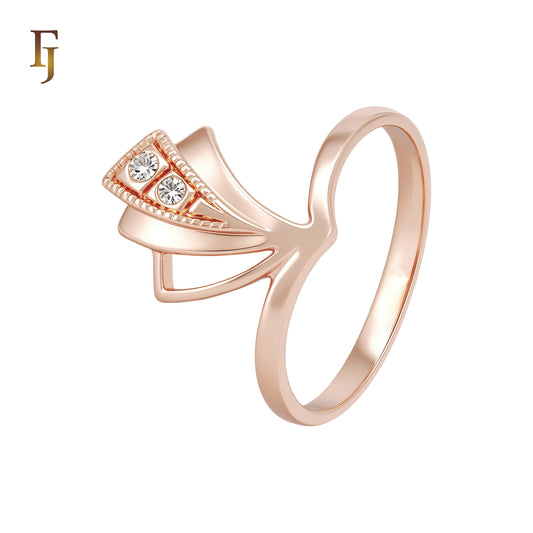 Long tail of double white CZs Rose Gold Fashion Rings